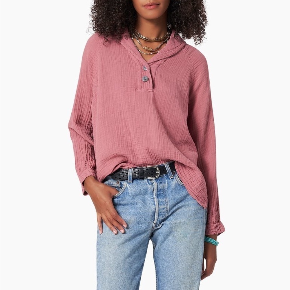 XiRENA Qwynn Top Rose Long Sleeve Gauze Cotton Pink Casual Women’s Bohemian XS